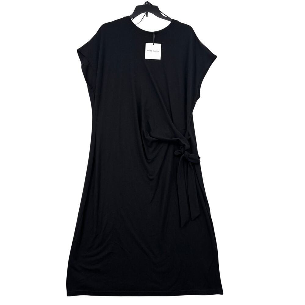 Grace + Karma Midi Dress Womens Size 3X Faux Wrap Side Tie Stretch Knit